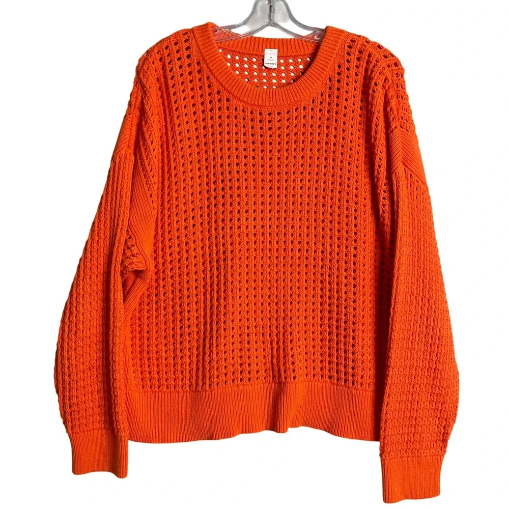 Old Navy Open Stitch Sweater Women Plus Size 2X Warm Sunset Orange Dolman Sleeve